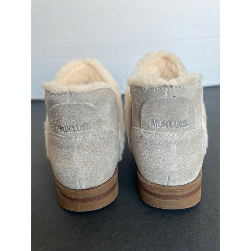 Muk Luks Ziggy Slippers Women 7 Beige Excellent Suede Faux Fur Lined - Picture 7 of 11